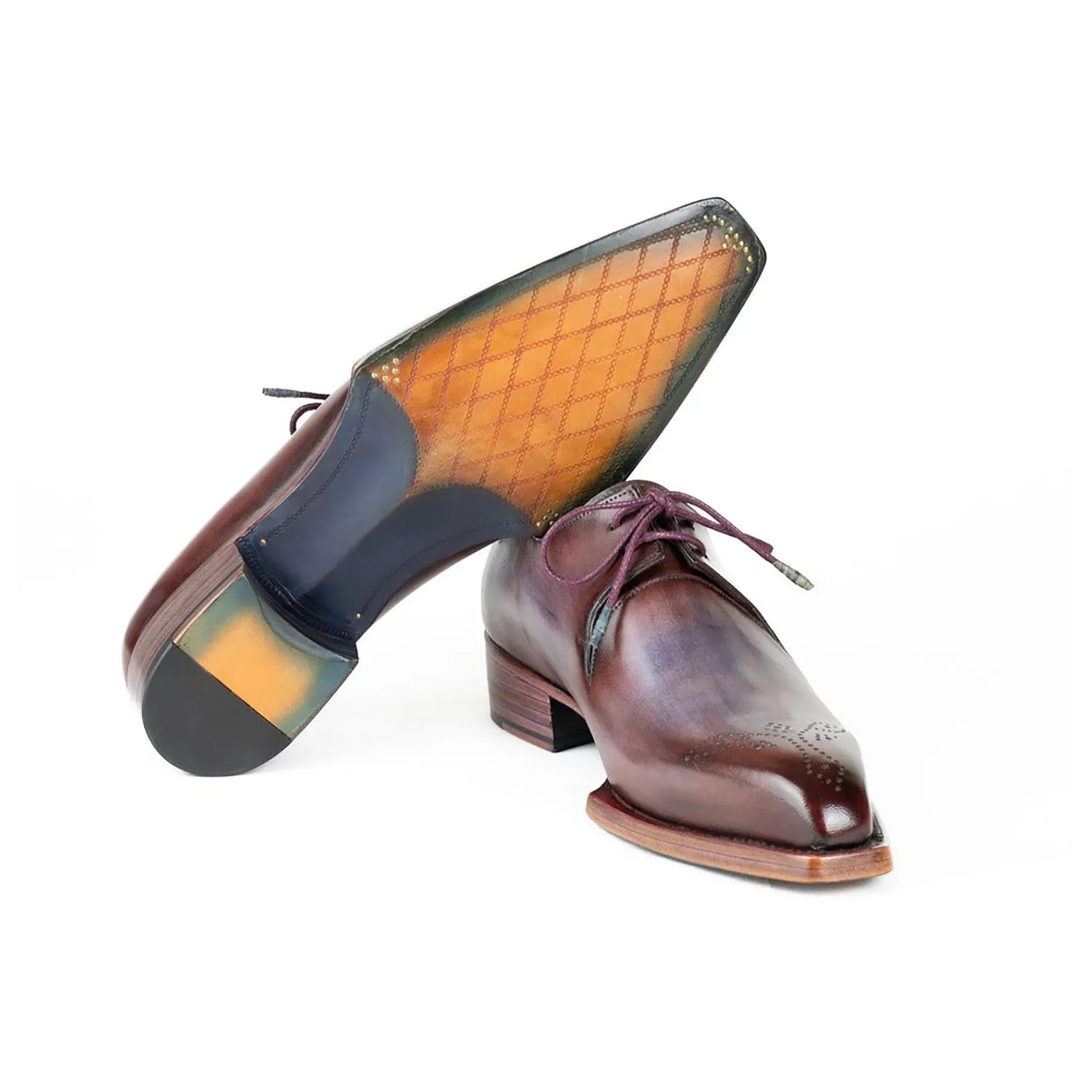 Paul Parkman 468G61 Men's Handmade Shoes Ice Blue & Bordeaux Calf-Skin Leather Goodyear Welted Derby (PM6427)