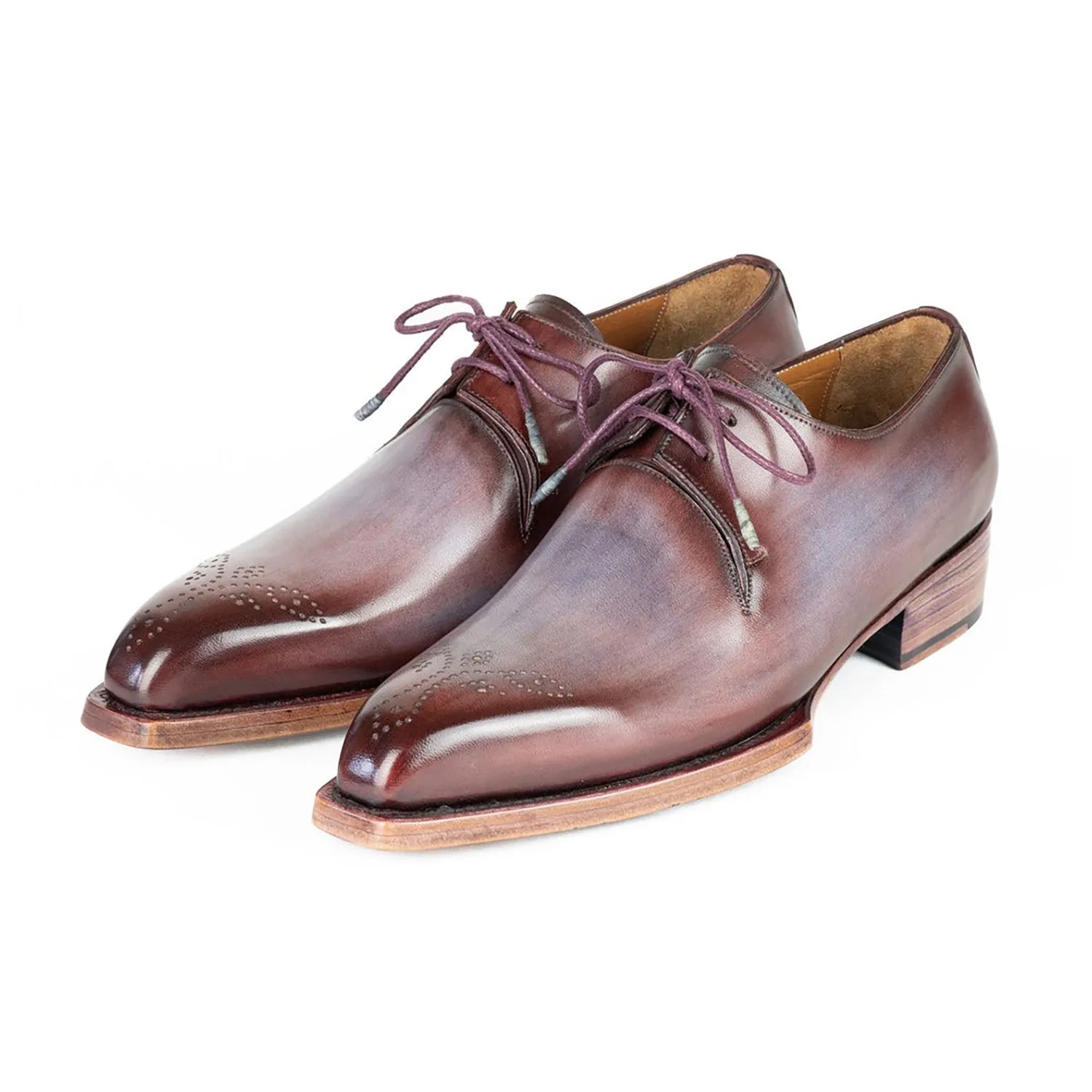 Paul Parkman 468G61 Men's Handmade Shoes Ice Blue & Bordeaux Calf-Skin Leather Goodyear Welted Derby (PM6427)