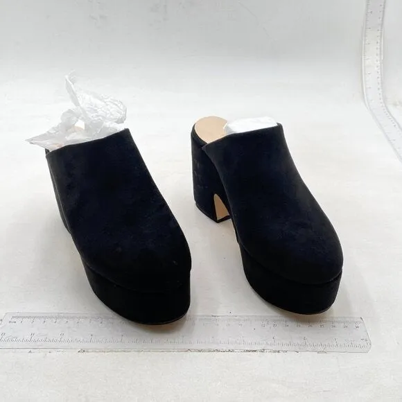 Pazzion Black Thick Platform Round Closed Toe Slip On Block High Heel Clogs Mule