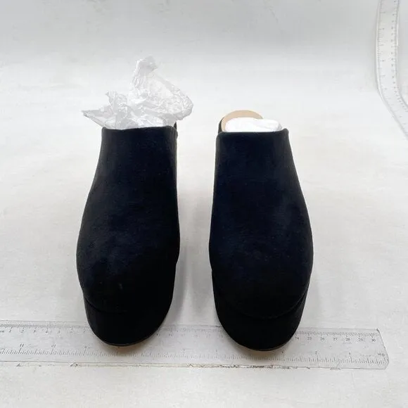 Pazzion Black Thick Platform Round Closed Toe Slip On Block High Heel Clogs Mule