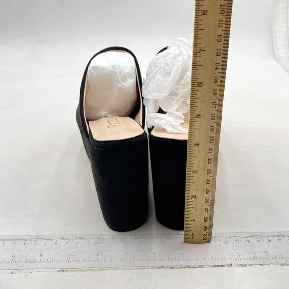 Pazzion Black Thick Platform Round Closed Toe Slip On Block High Heel Clogs Mule