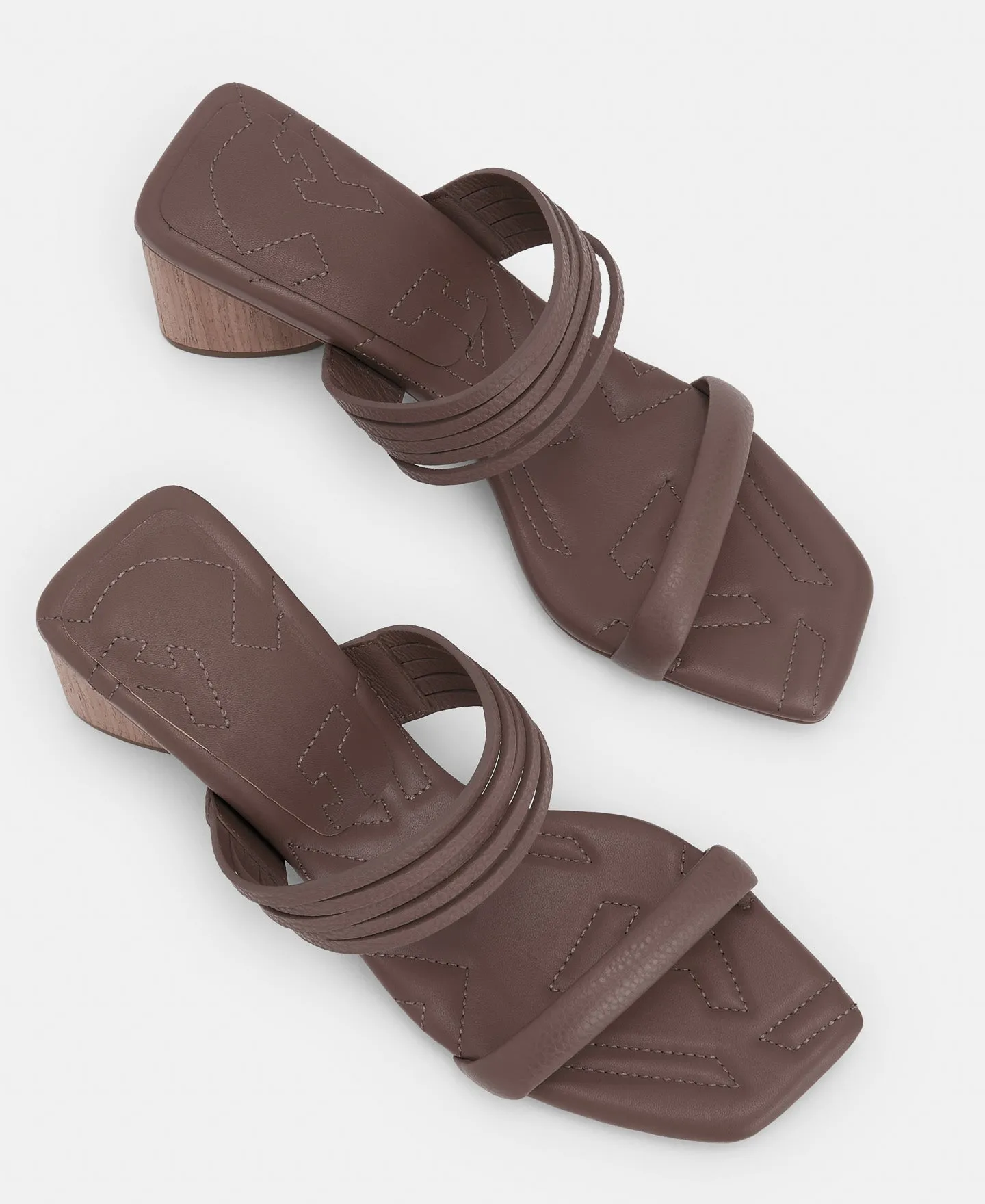 Plum Square Leather Sandal With Wooden Heel