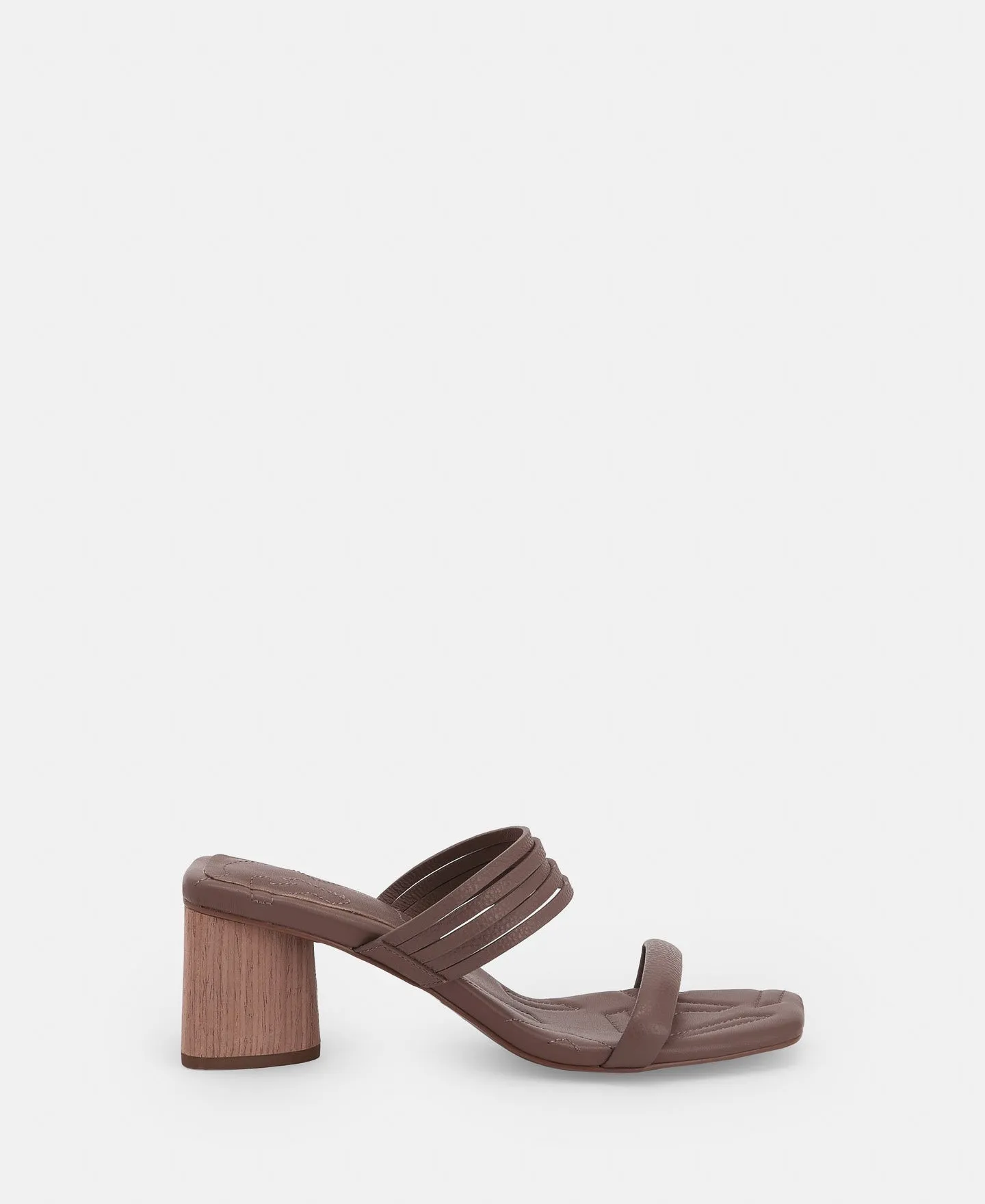 Plum Square Leather Sandal With Wooden Heel