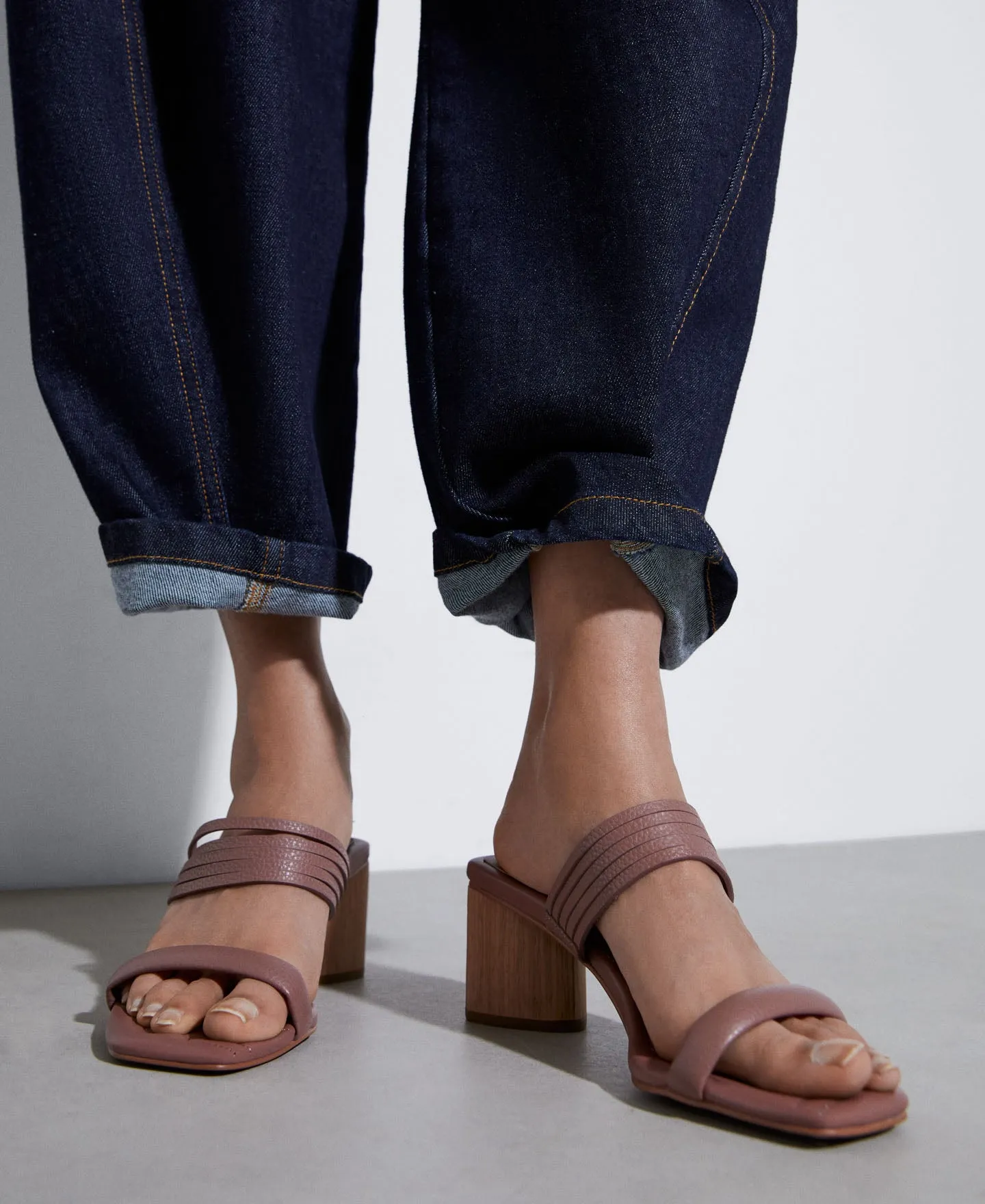 Plum Square Leather Sandal With Wooden Heel