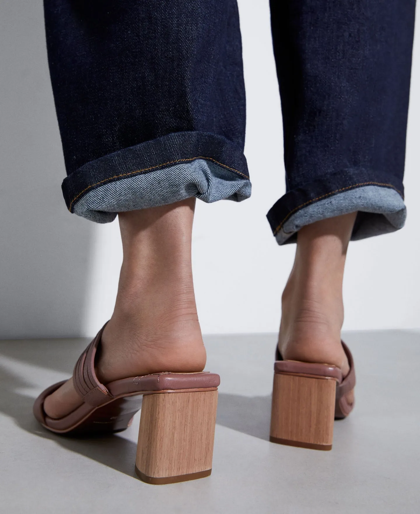 Plum Square Leather Sandal With Wooden Heel
