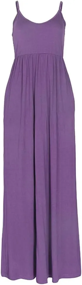 PRIMODA Women's Summer Casual Sleeveless V Neck Adjustable Spaghetti Strap Maxi Long Dress