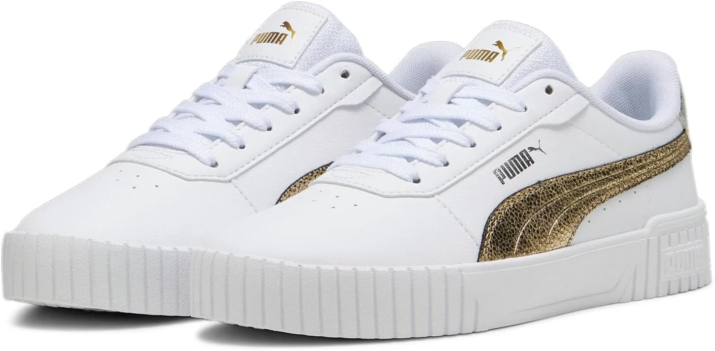 Puma Womens Carina 2.0 Metallic Shine Lace Up Sneakers Shoes Casual - White