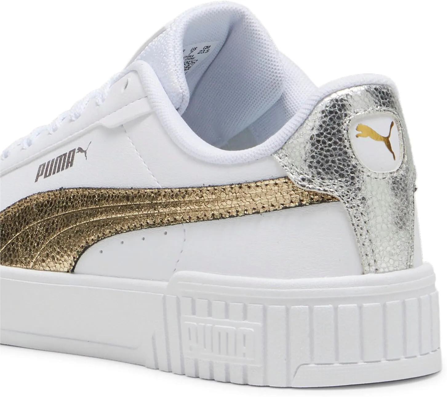 Puma Womens Carina 2.0 Metallic Shine Lace Up Sneakers Shoes Casual - White
