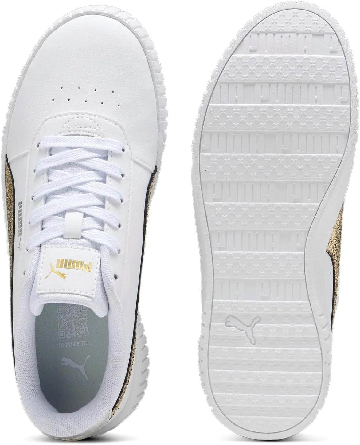 Puma Womens Carina 2.0 Metallic Shine Lace Up Sneakers Shoes Casual - White
