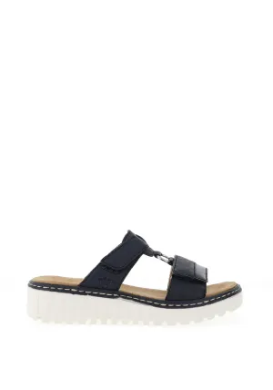 Rieker Womens T Bar Mule Sandals, Navy Blue