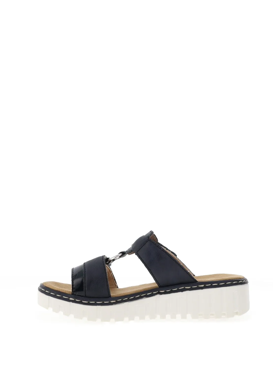 Rieker Womens T Bar Mule Sandals, Navy Blue