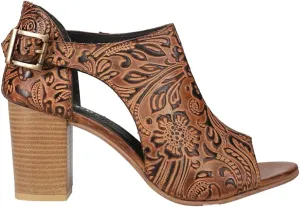 ROPER Womens Mika Floral Embossed Peep Toe Block Pumps Dress Casual Casual Mid Heel 2-3" - Brown