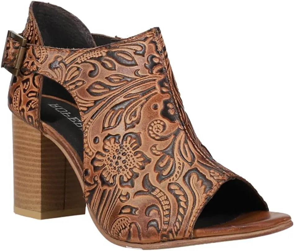 ROPER Womens Mika Floral Embossed Peep Toe Block Pumps Dress Casual Casual Mid Heel 2-3" - Brown
