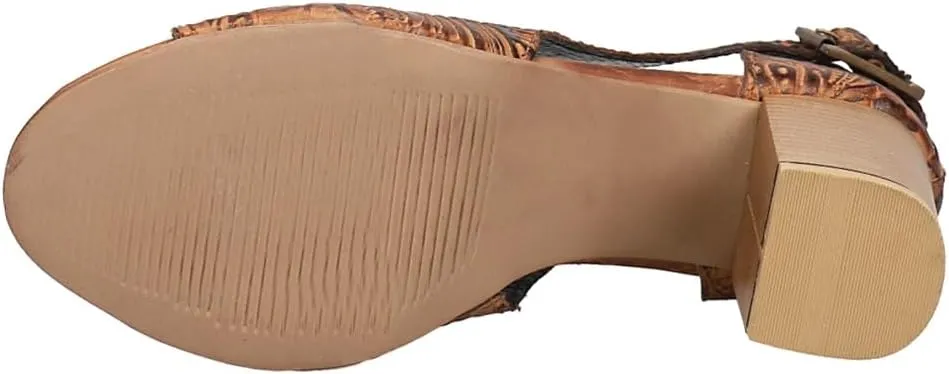ROPER Womens Mika Floral Embossed Peep Toe Block Pumps Dress Casual Casual Mid Heel 2-3" - Brown