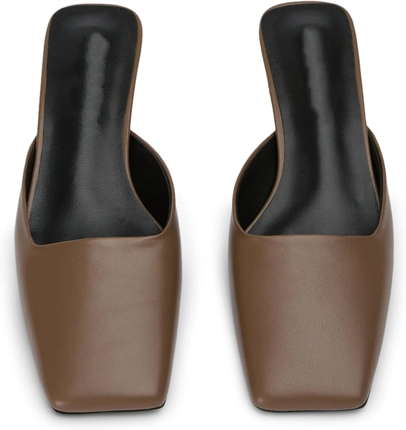 SHEMEE Women's Mules Block Kitten Heels Slip On Closed Square Toe Chunky Pumps Slides Backless Casual Dress Shoes