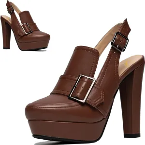 SHODENSE Women Vintage Platform Chunky High Heels Pumps Shoes Round Closed Toe Platform Loafers Ankle Strap Block Heel Slingback Summer Sandals Backless Buckle Loafer Ladies Sexy Chic Party 4-11 M US