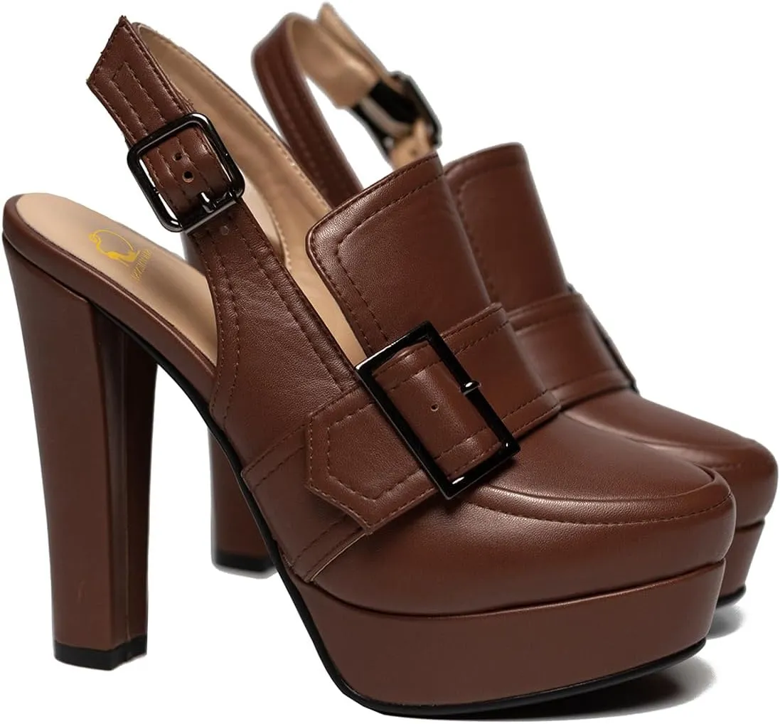 SHODENSE Women Vintage Platform Chunky High Heels Pumps Shoes Round Closed Toe Platform Loafers Ankle Strap Block Heel Slingback Summer Sandals Backless Buckle Loafer Ladies Sexy Chic Party 4-11 M US