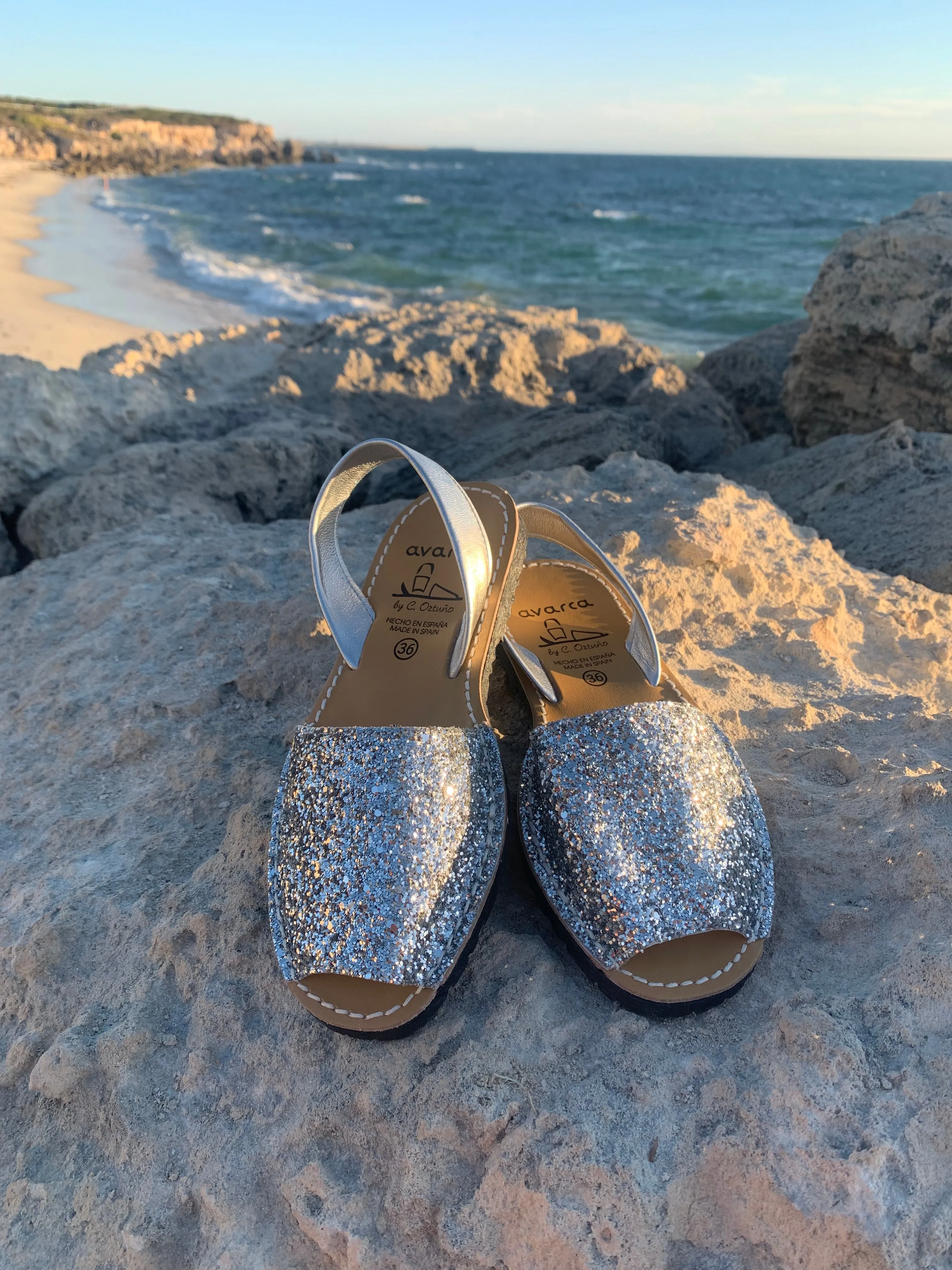 Silver glitter ladies leather sandal - LAST PAIRS 36,39,42.