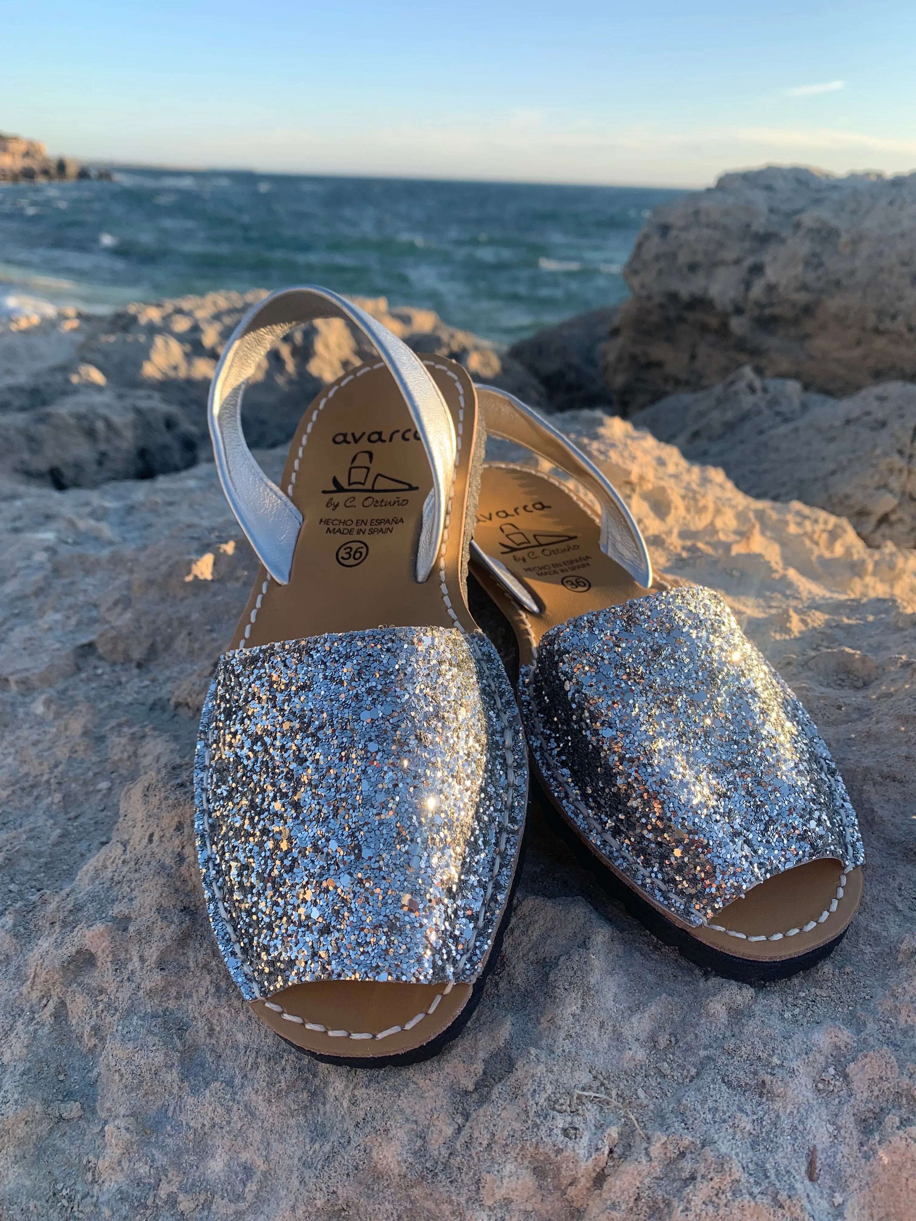 Silver glitter ladies leather sandal - LAST PAIRS 36,39,42.