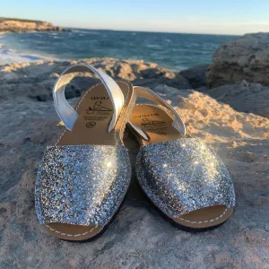 Silver glitter ladies leather sandal - LAST PAIRS 36,39,42.