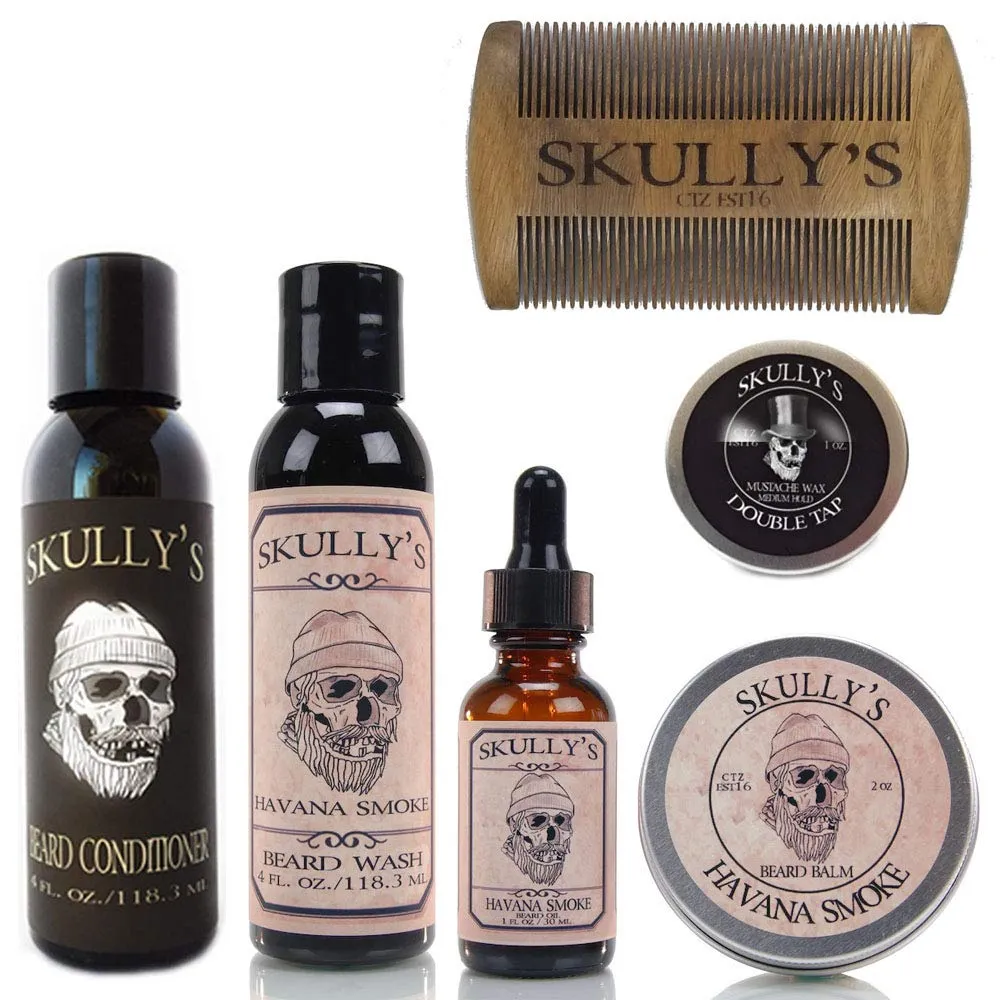 Skully's Ultimate Havana Smoke Beard Care Kit (Tobacco & Peppermint Scent) - Beard oil, Beard Balm, Beard Comb, Beard Conditioner, Mustache Wax for Men