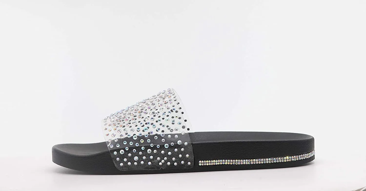 Slides Slip Jewelry Christmas sale Sandals Rhinestone Shop Flats Cape Clear Black Bold Mules Robbin
