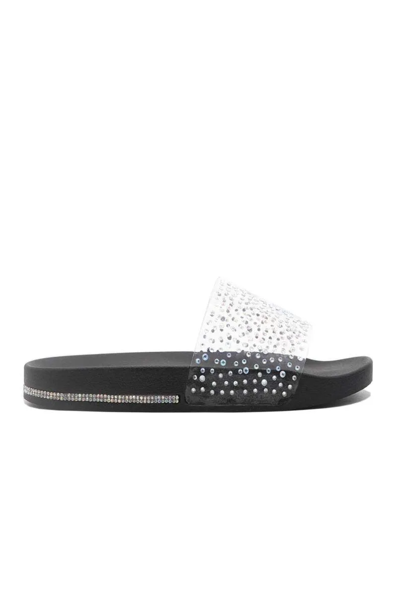 Slides Slip Jewelry Christmas sale Sandals Rhinestone Shop Flats Cape Clear Black Bold Mules Robbin