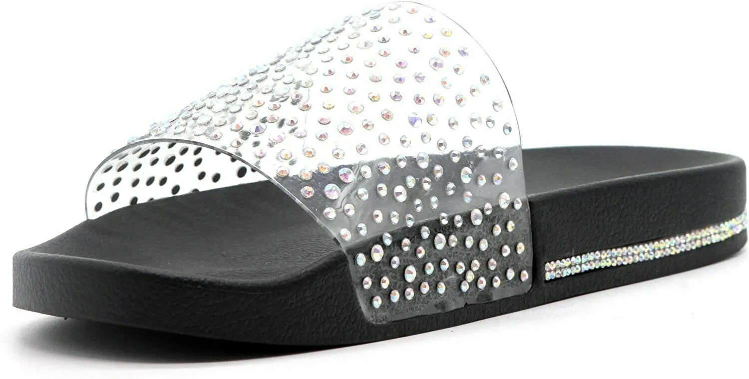 Slides Slip Jewelry Christmas sale Sandals Rhinestone Shop Flats Cape Clear Black Bold Mules Robbin