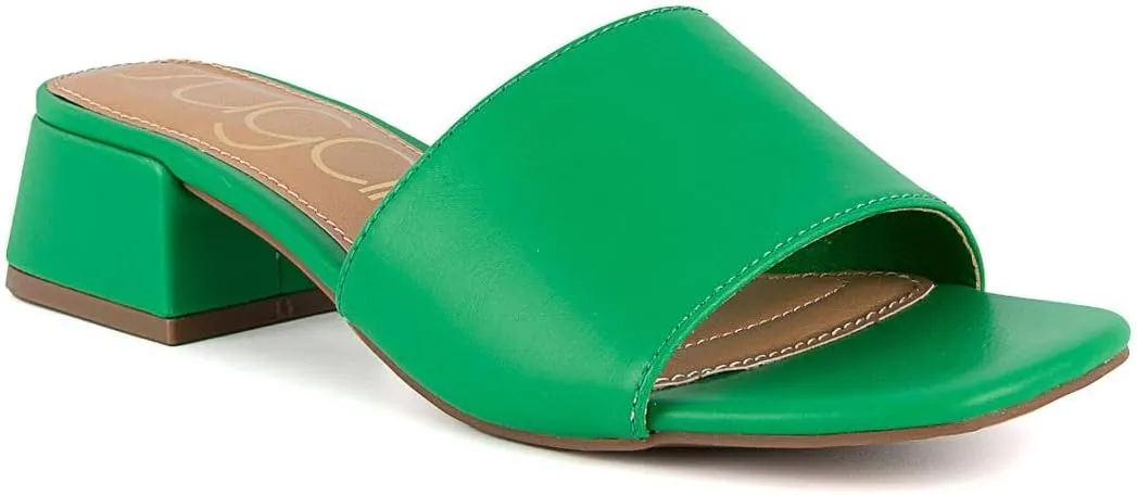 Sugar Women's Slip-On Block Heel Sandals – Square Toe Dress Mules with Low Heel – Comfortable Slide Shoes for Casual or Work Outfits