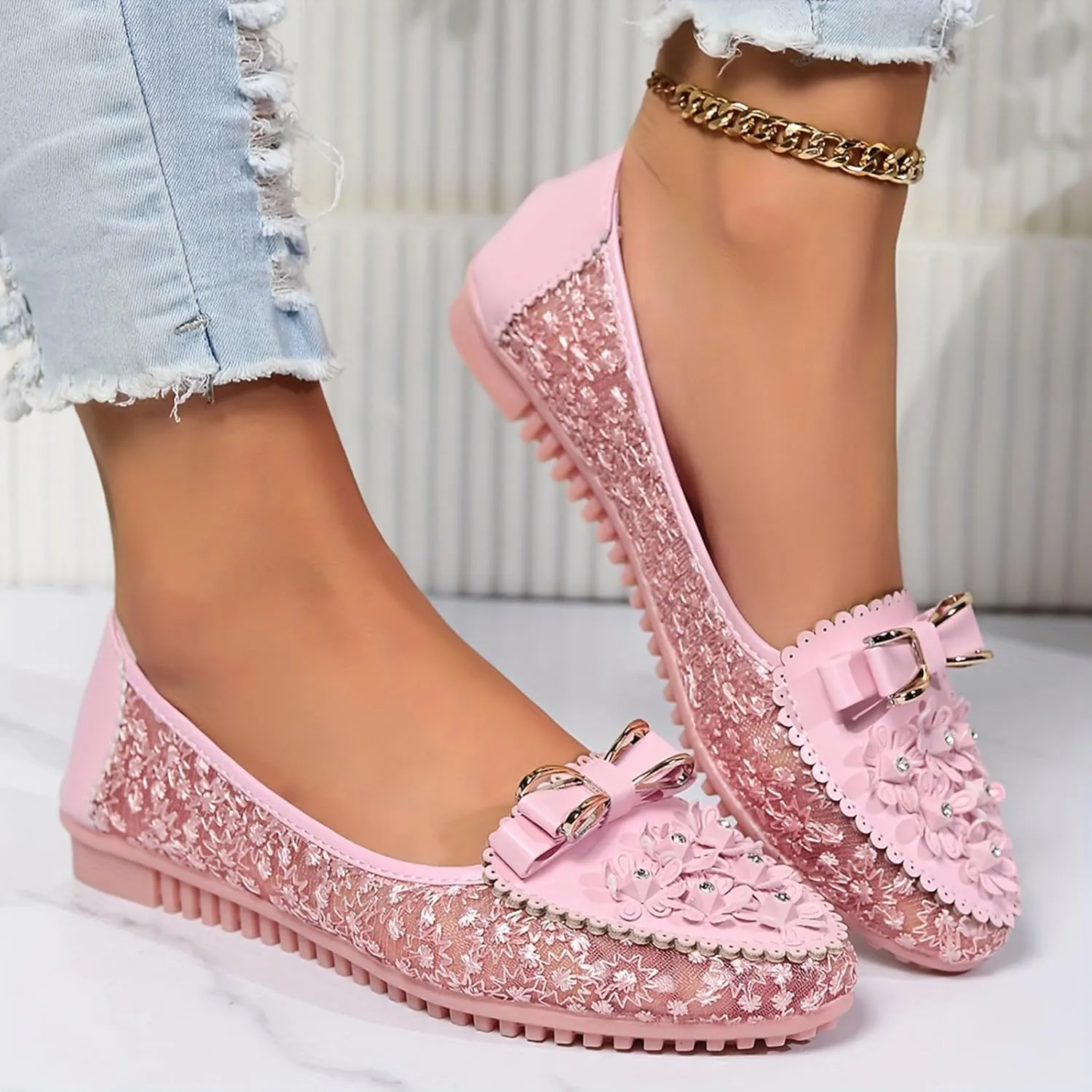 Summer Sandals for Women Women's Embroidery Lace Leather Flats Breathable Soft Sole Loafers Casual Ballet Shoes