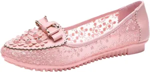 Summer Sandals for Women Women's Embroidery Lace Leather Flats Breathable Soft Sole Loafers Casual Ballet Shoes