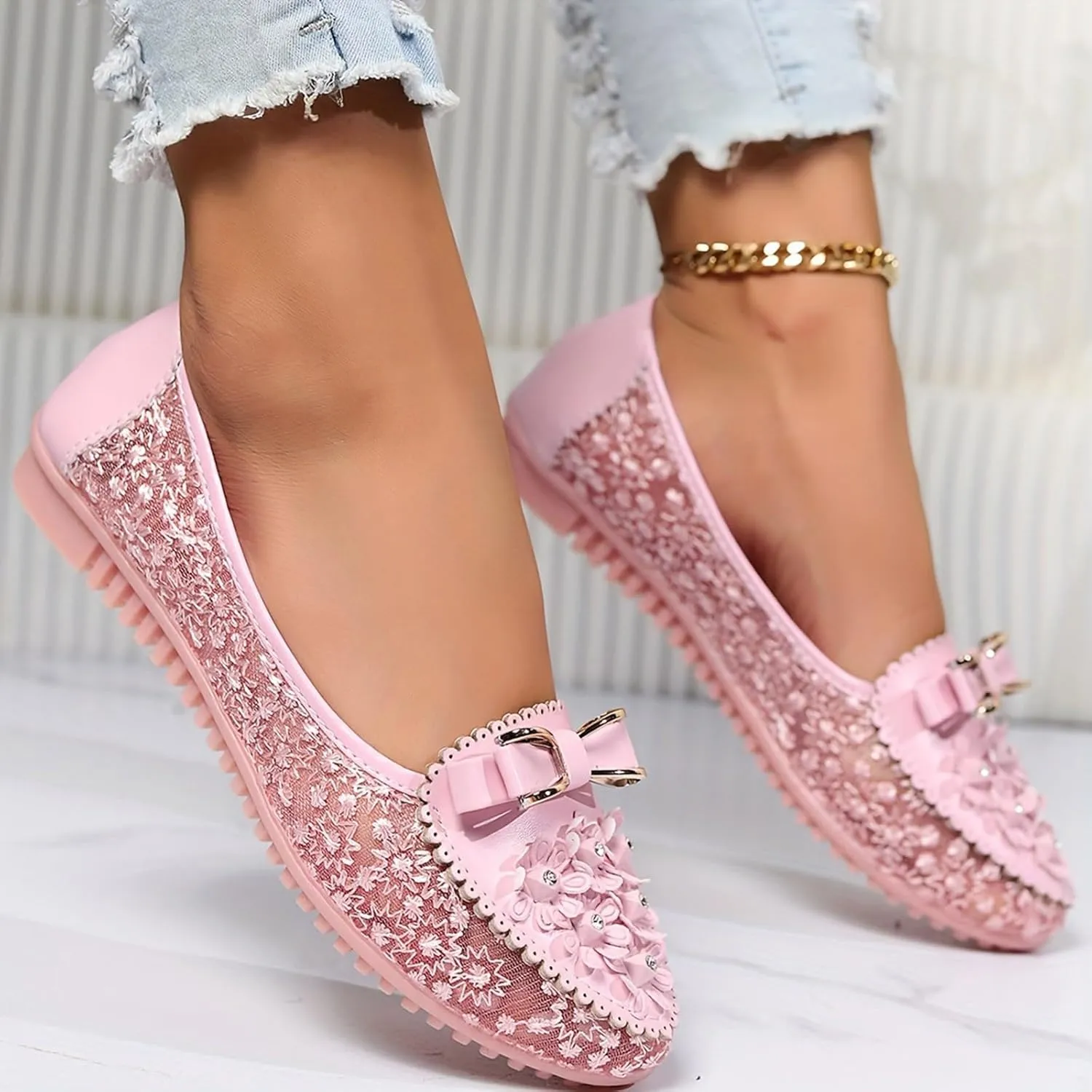 Summer Sandals for Women Women's Embroidery Lace Leather Flats Breathable Soft Sole Loafers Casual Ballet Shoes