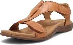 Taos The Show Premium Leather Women's Sandal - Experience Everyday Style, Comfort, Arch Support, Cooling Gel Padding and an Adjustable Fit for Exceptional Walking Comfort Caramel 8 (W) US