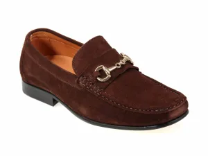 Tiber Mens Chocolate Suede Horsebit Snaffle Buckled Loafer