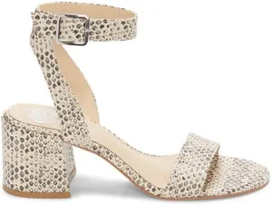 Vince Camuto Gidgena Off White Ankle Strap Open Round Toe Block Heeled Sandals