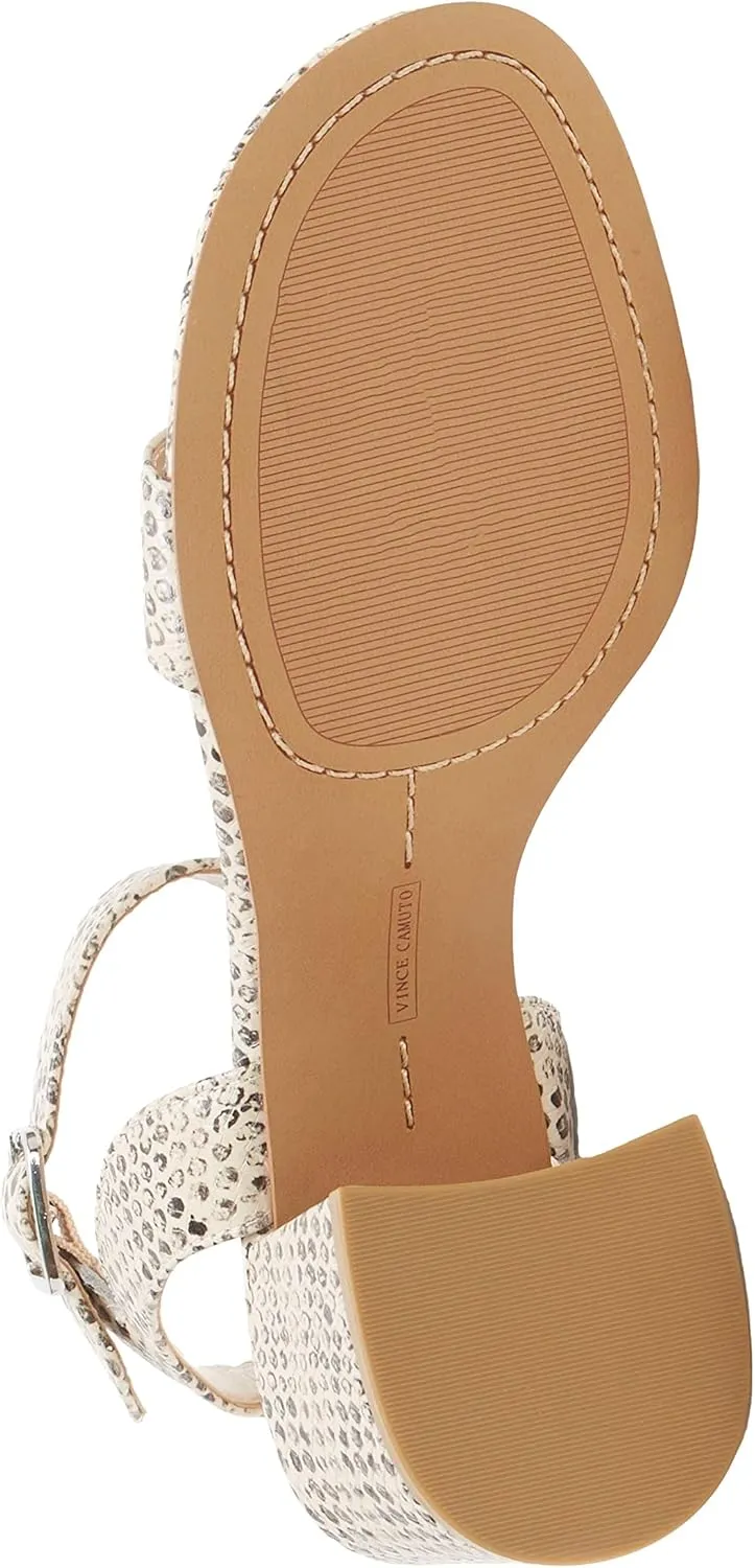 Vince Camuto Gidgena Off White Ankle Strap Open Round Toe Block Heeled Sandals