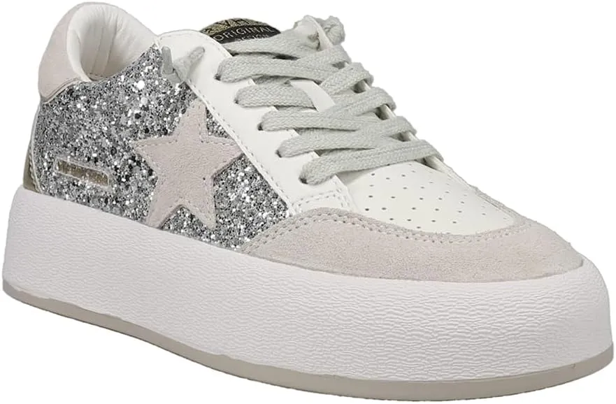 Vintage Havana Womens Ream Metallic Lace Up Platform Sneakers Shoes Casual - White
