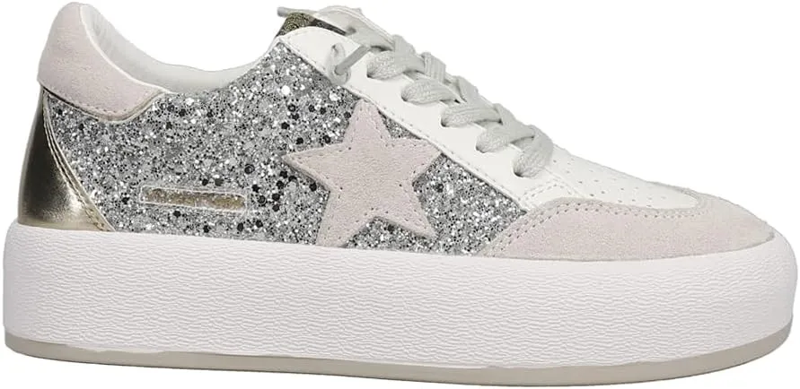 Vintage Havana Womens Ream Metallic Lace Up Platform Sneakers Shoes Casual - White