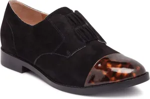 Vionic Women's Wise Jayla Slip On Shoes - Ladies Cap Toe Derby Flats with Concealed Orthotic Arch Support Black Suede Tortoise 6 M US