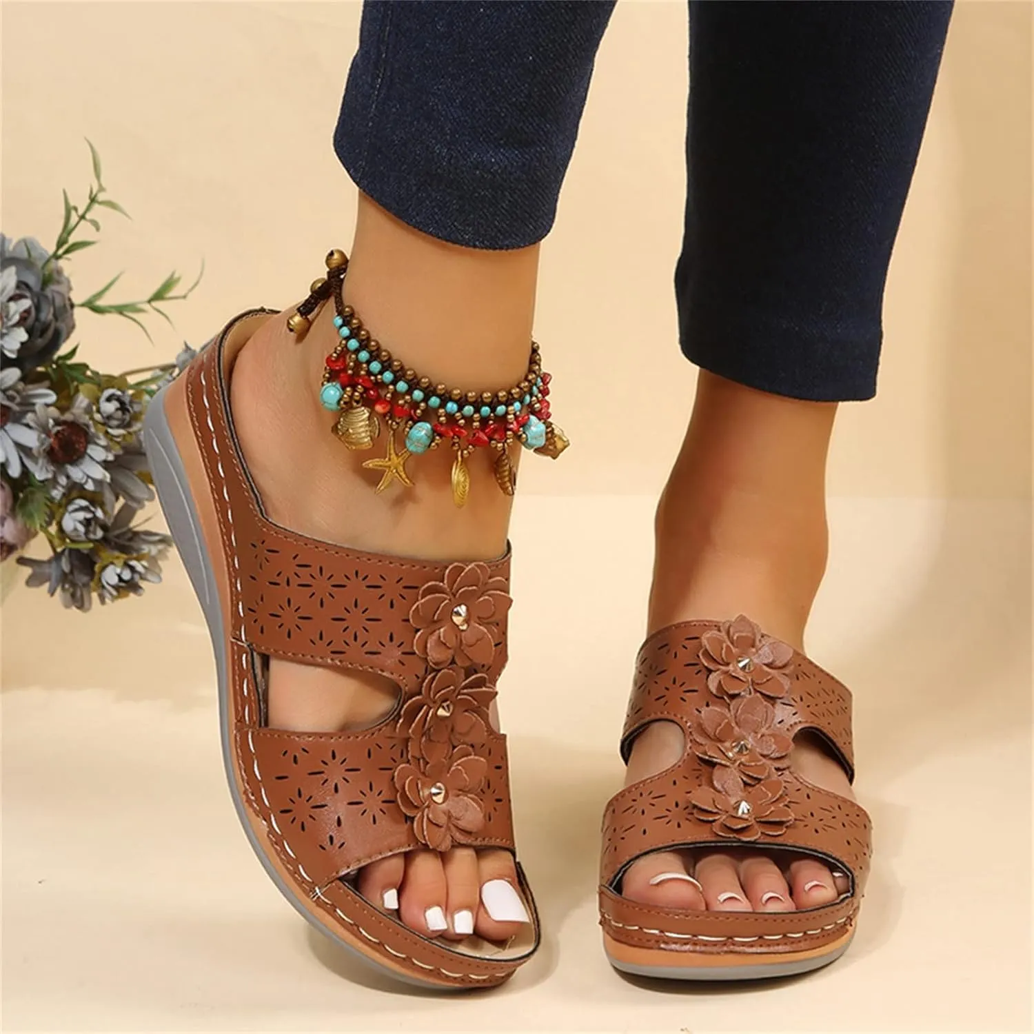 Wedge Sandals for Women Wide Fit Options with Memory Foam Insole and Adjustable Ankle Strap for Custom Comfortable Orthopedic Sandal Beach Dressy Flip Flops for Wide Toe 2025 Spring