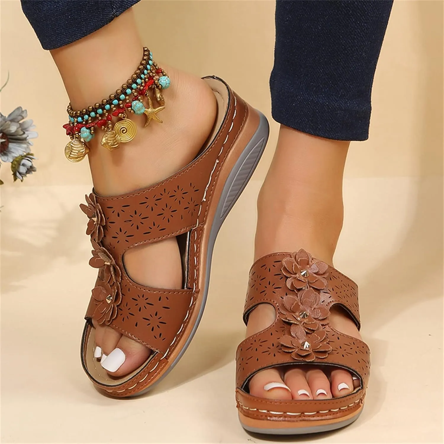 Wedge Sandals for Women Wide Fit Options with Memory Foam Insole and Adjustable Ankle Strap for Custom Comfortable Orthopedic Sandal Beach Dressy Flip Flops for Wide Toe 2025 Spring