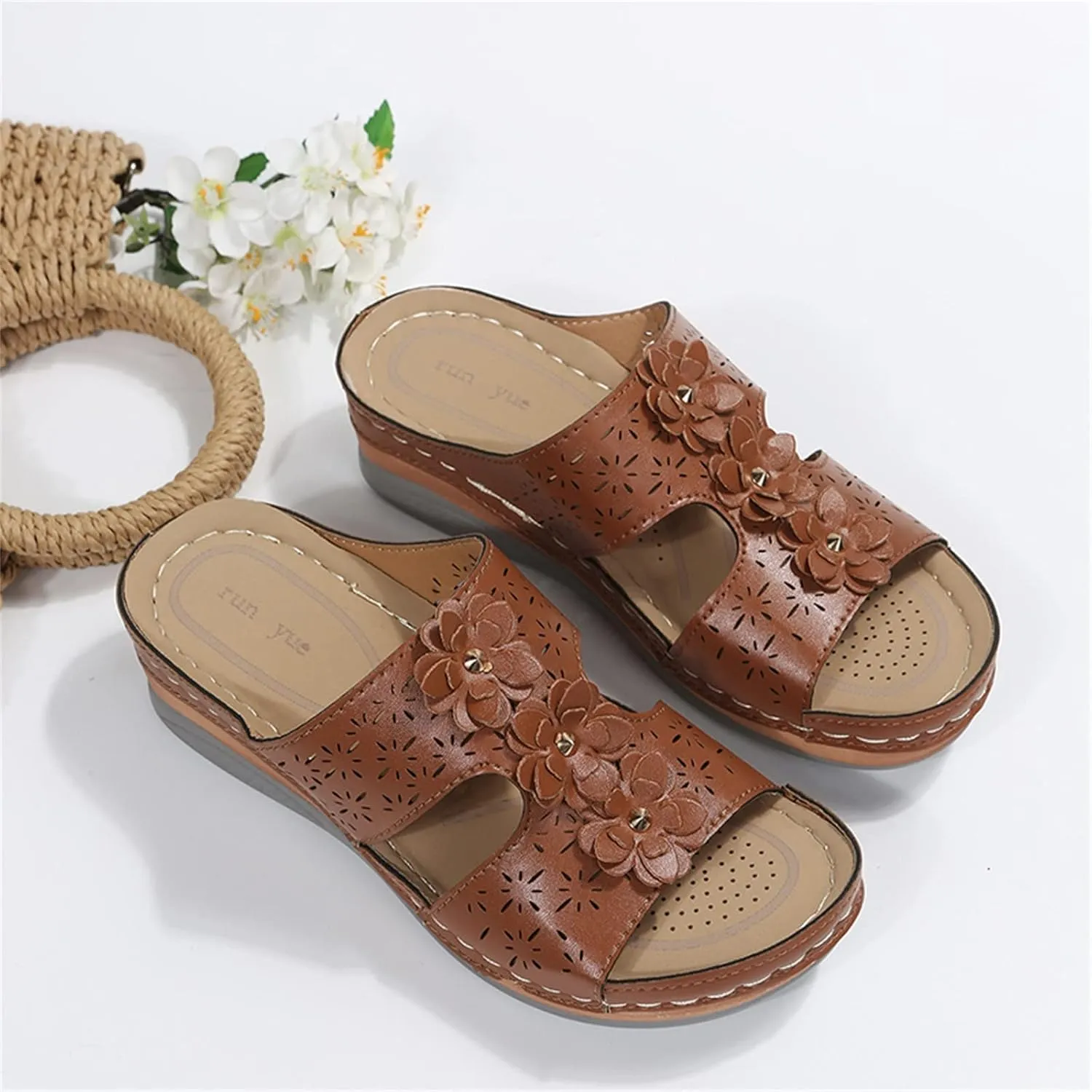 Wedge Sandals for Women Wide Fit Options with Memory Foam Insole and Adjustable Ankle Strap for Custom Comfortable Orthopedic Sandal Beach Dressy Flip Flops for Wide Toe 2025 Spring