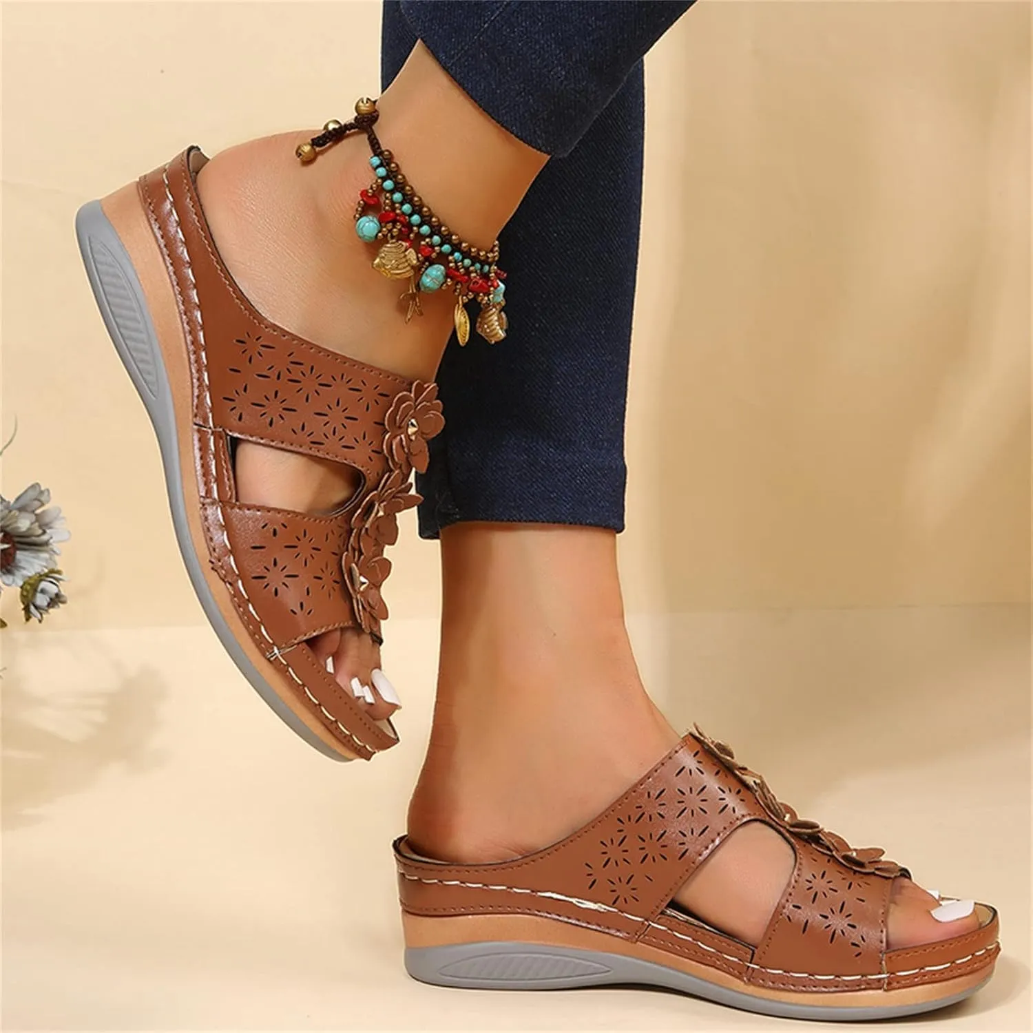 Wedge Sandals for Women Wide Fit Options with Memory Foam Insole and Adjustable Ankle Strap for Custom Comfortable Orthopedic Sandal Beach Dressy Flip Flops for Wide Toe 2025 Spring