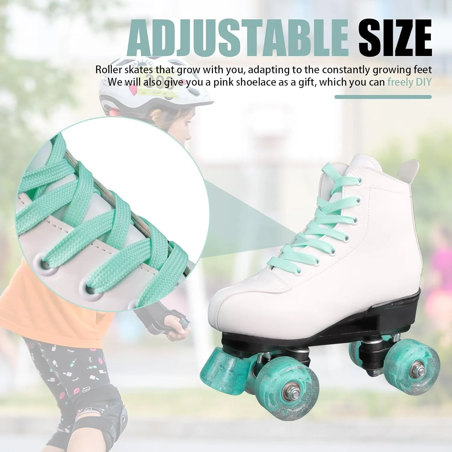Wiwiy Roller Skates for Women and Men - Adjustable Four Shiny Wheel Skates for Outdoor Indoor Use