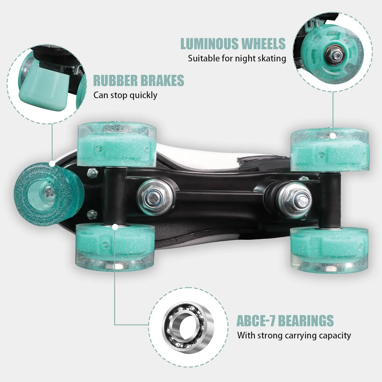 Wiwiy Roller Skates for Women and Men - Adjustable Four Shiny Wheel Skates for Outdoor Indoor Use