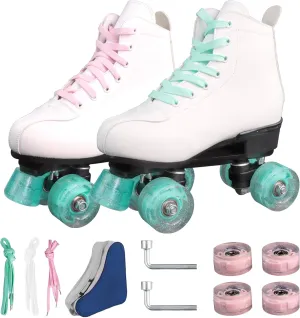 Wiwiy Roller Skates for Women and Men - Adjustable Four Shiny Wheel Skates for Outdoor Indoor Use
