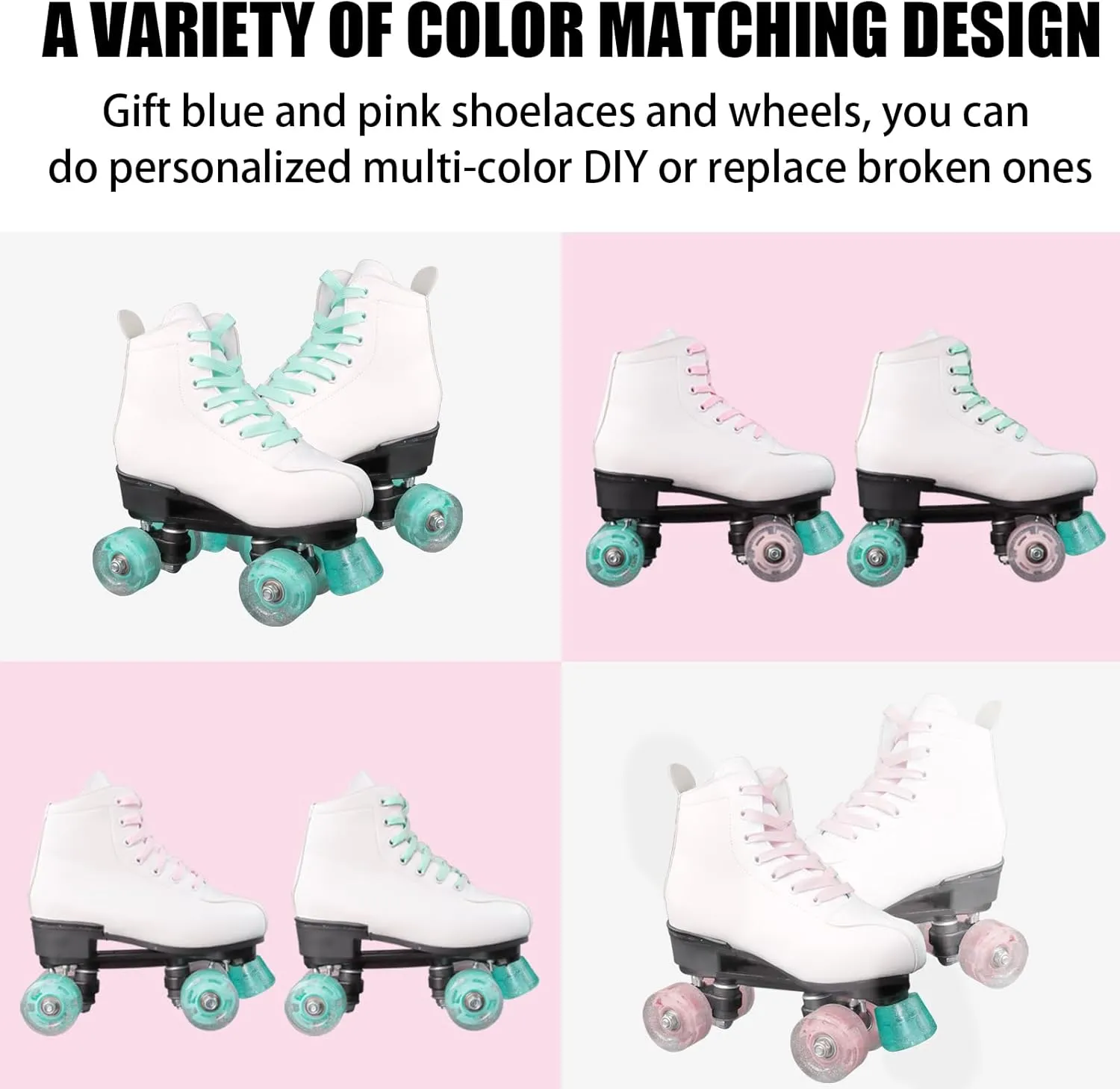 Wiwiy Roller Skates for Women and Men - Adjustable Four Shiny Wheel Skates for Outdoor Indoor Use
