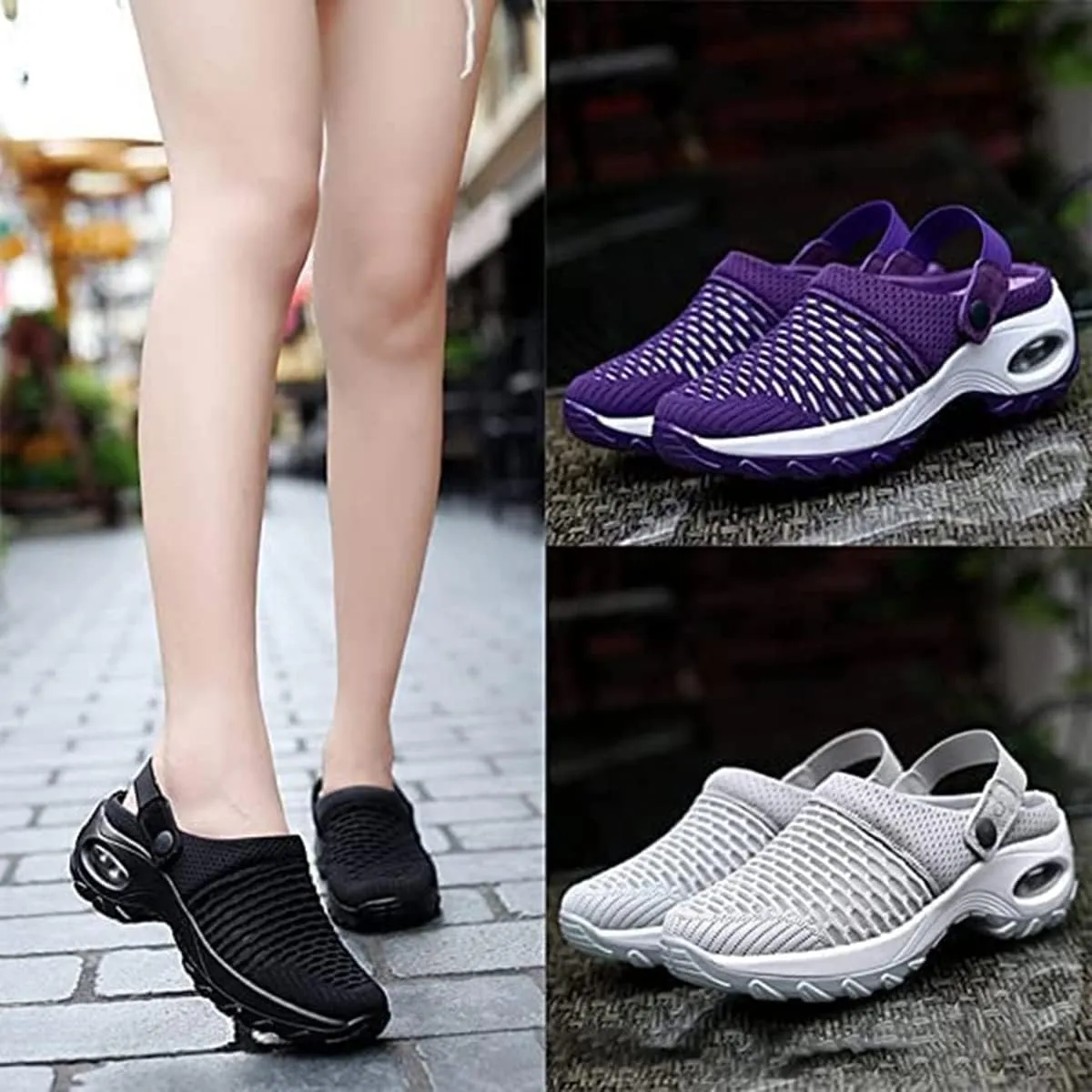 Women Diabetic Walking Air Cushion Slip-On Orthopedic Sandals,2023 New Air Cushion Platform Mesh Sneaker Sandals with Arch Support (8.5,Blue)