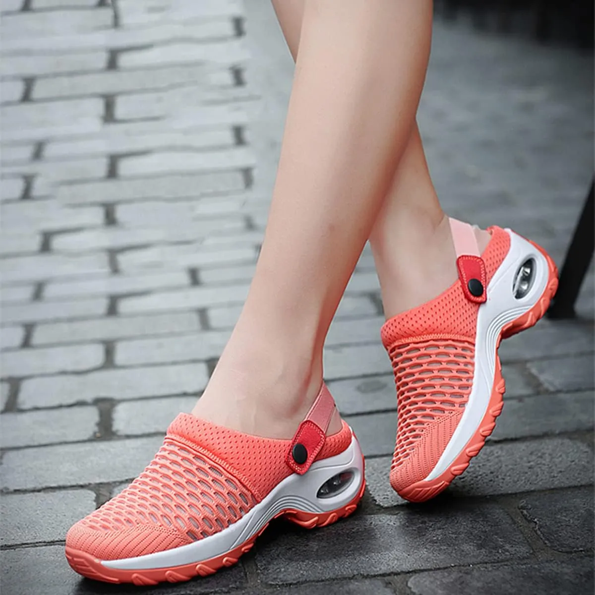 Women Diabetic Walking Air Cushion Slip-On Orthopedic Sandals,2023 New Air Cushion Platform Mesh Sneaker Sandals with Arch Support (8.5,Blue)