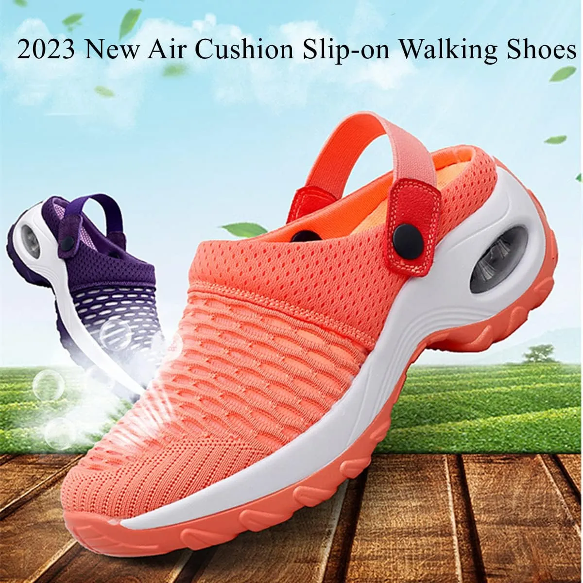 Women Diabetic Walking Air Cushion Slip-On Orthopedic Sandals,2023 New Air Cushion Platform Mesh Sneaker Sandals with Arch Support (8.5,Blue)